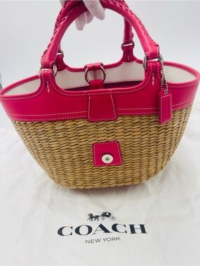COACH 6271 Pink Trim Wicker Tote Bag